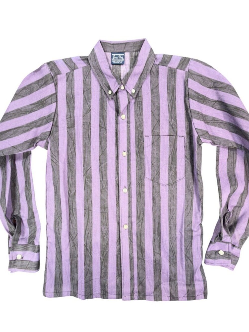 Sands Point Vintage 80s Shirt Boys 16 Purple Grey Striped USA